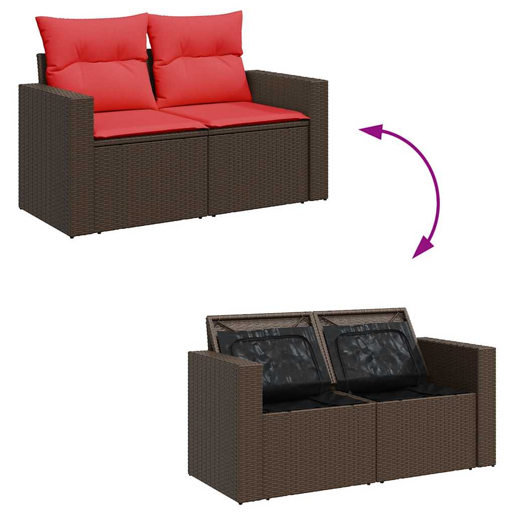 11-dijelni set vrtnih sofa poliratan i bagrem s jastucima smeđi