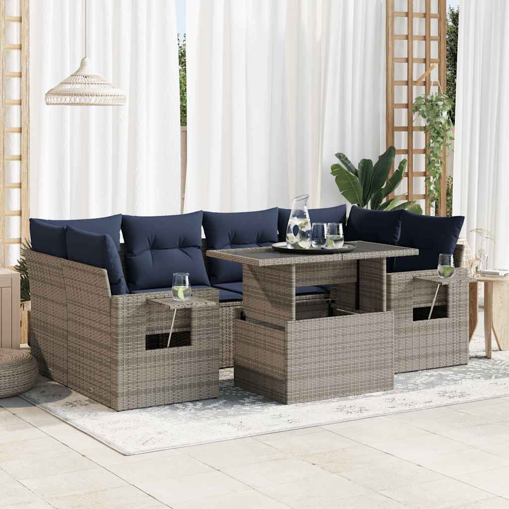 7-dijelni set vrtnih sofa od poliratana s jastucima sivi