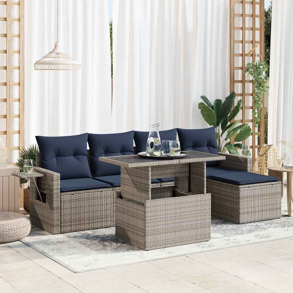 6-dijelni set vrtnih sofa s jastucima sivi od poliratana bagrem
