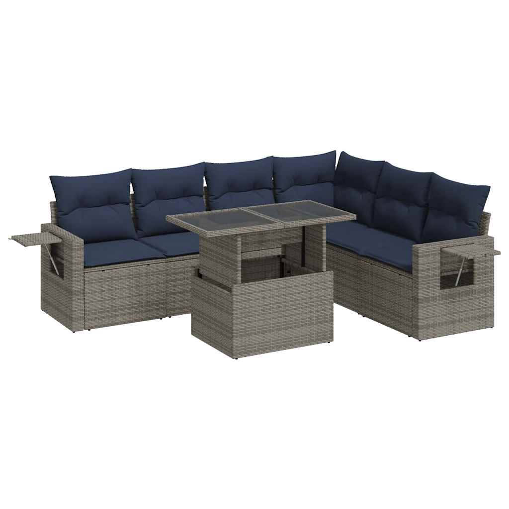 7-dijelni set vrtnih sofa od poliratana s jastucima sivi