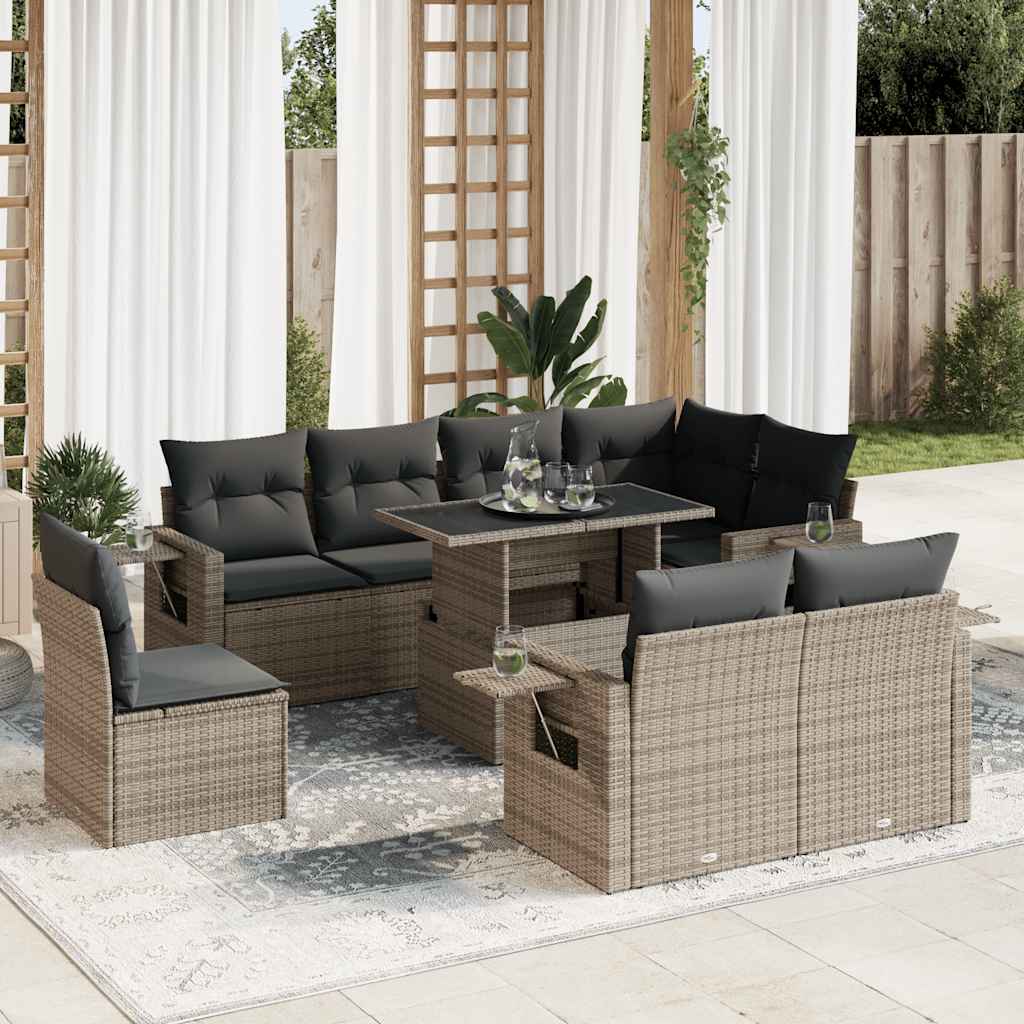 9-dijelni set vrtnih sofa od poliratana s jastucima sivi