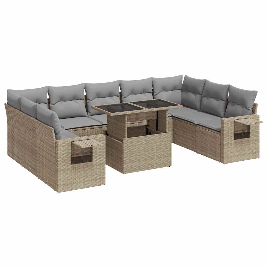10-dijelni set vrtnih sofa s jastucima bež od poliratana