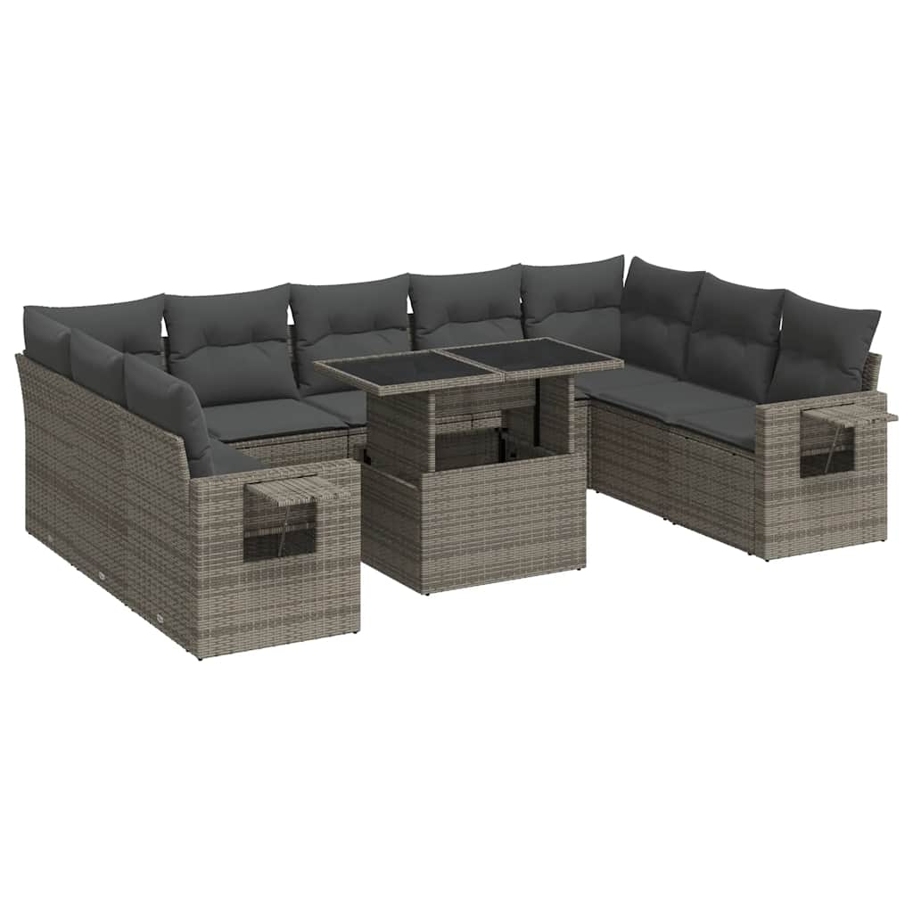 10-dijelni set vrtnih sofa od poliratana s jastucima sivi