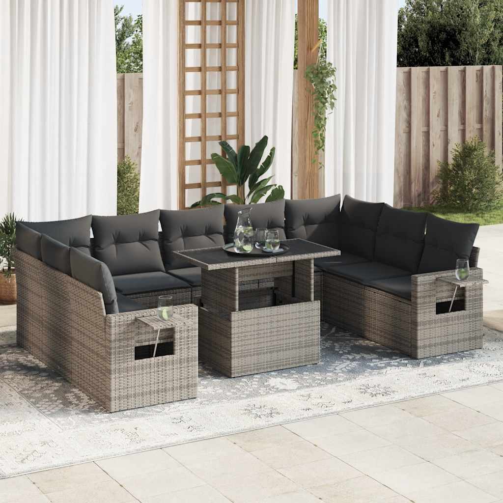 10-dijelni set vrtnih sofa od poliratana s jastucima sivi