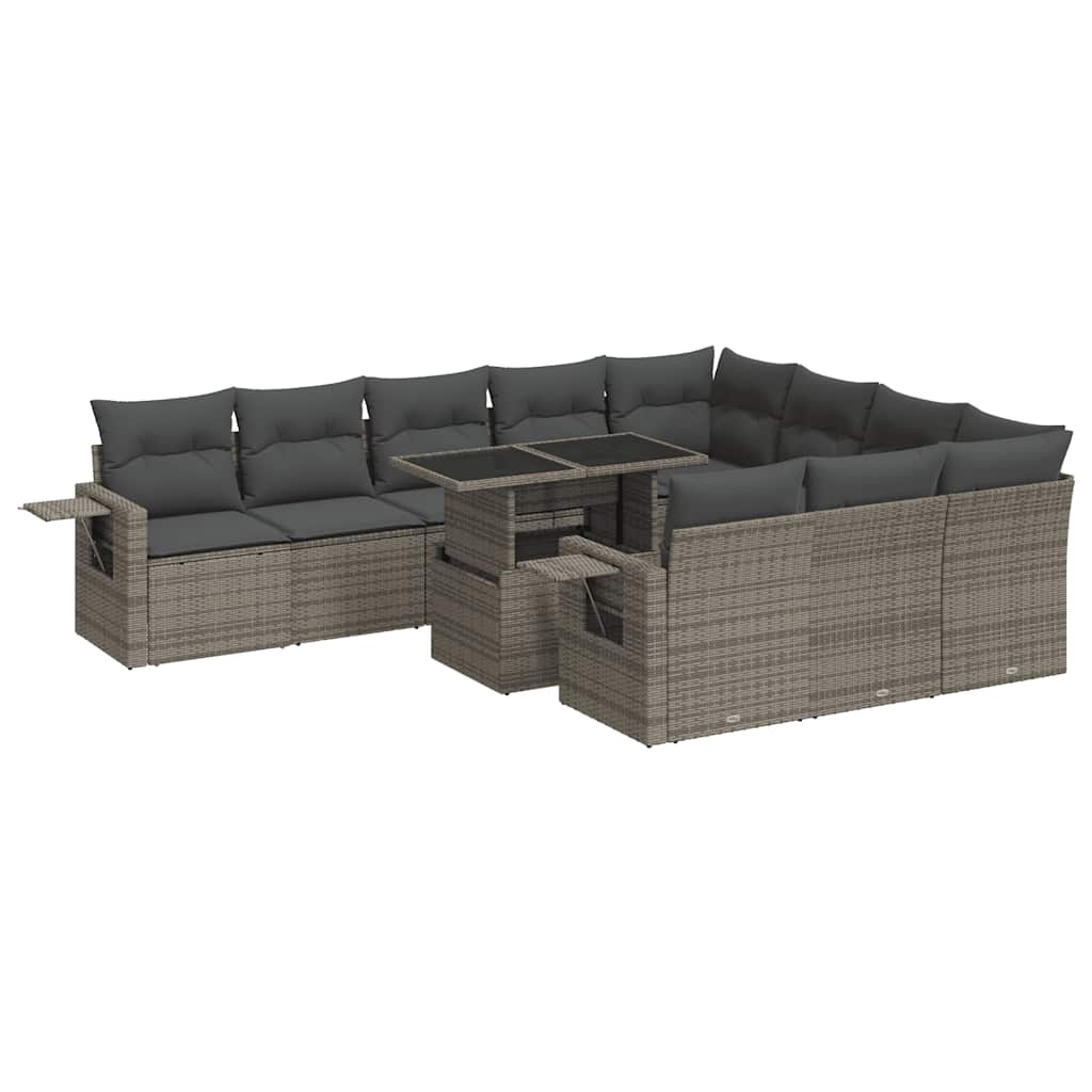 11-dijelni set vrtnih sofa od poliratana s jastucima sivi