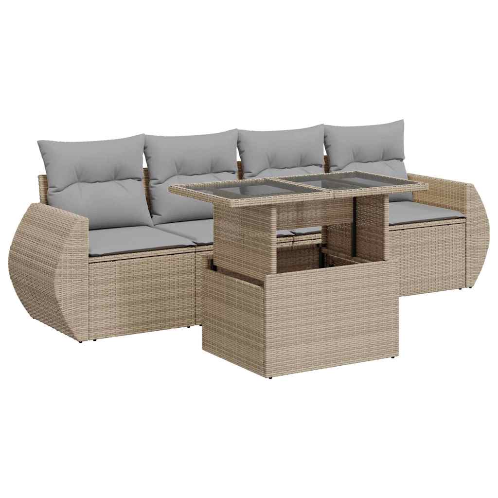 5-dijelni vrtni set sofa s jastucima bež od poliratana