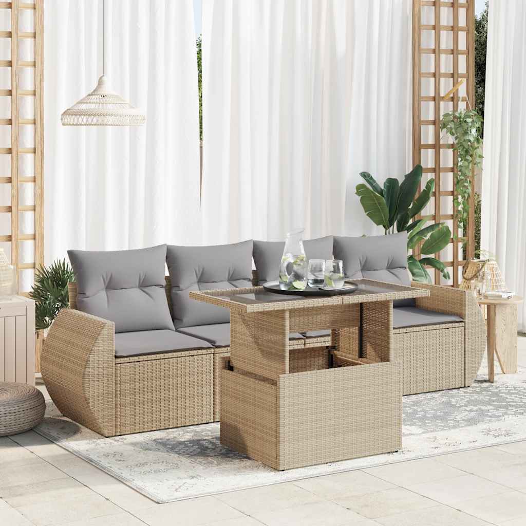 5-dijelni vrtni set sofa s jastucima bež od poliratana