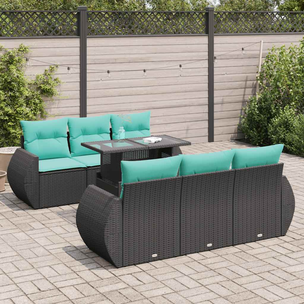 7-dijelni set vrtnih sofa od poliratana s jastucima crni bagrem
