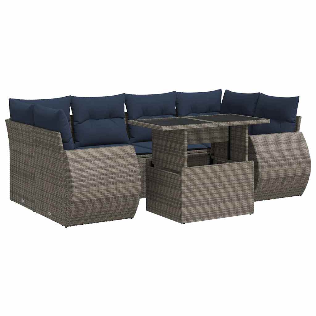 7-dijelni set vrtnih sofa poliratan i bagrem s jastucima sivi