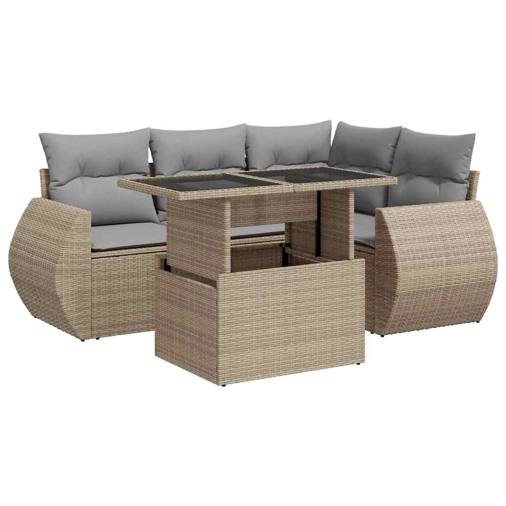 5-dijelni vrtni set sofa s jastucima bež od poliratana
