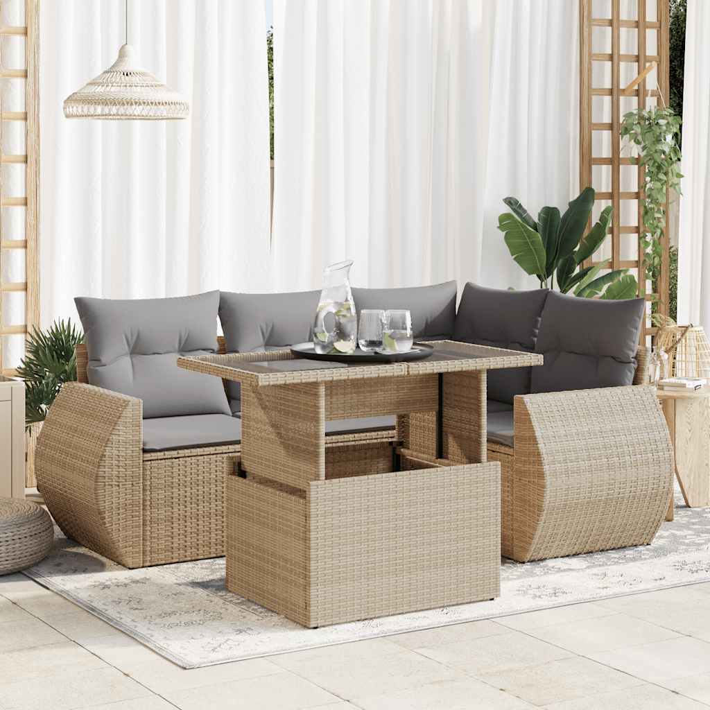 5-dijelni vrtni set sofa s jastucima bež od poliratana
