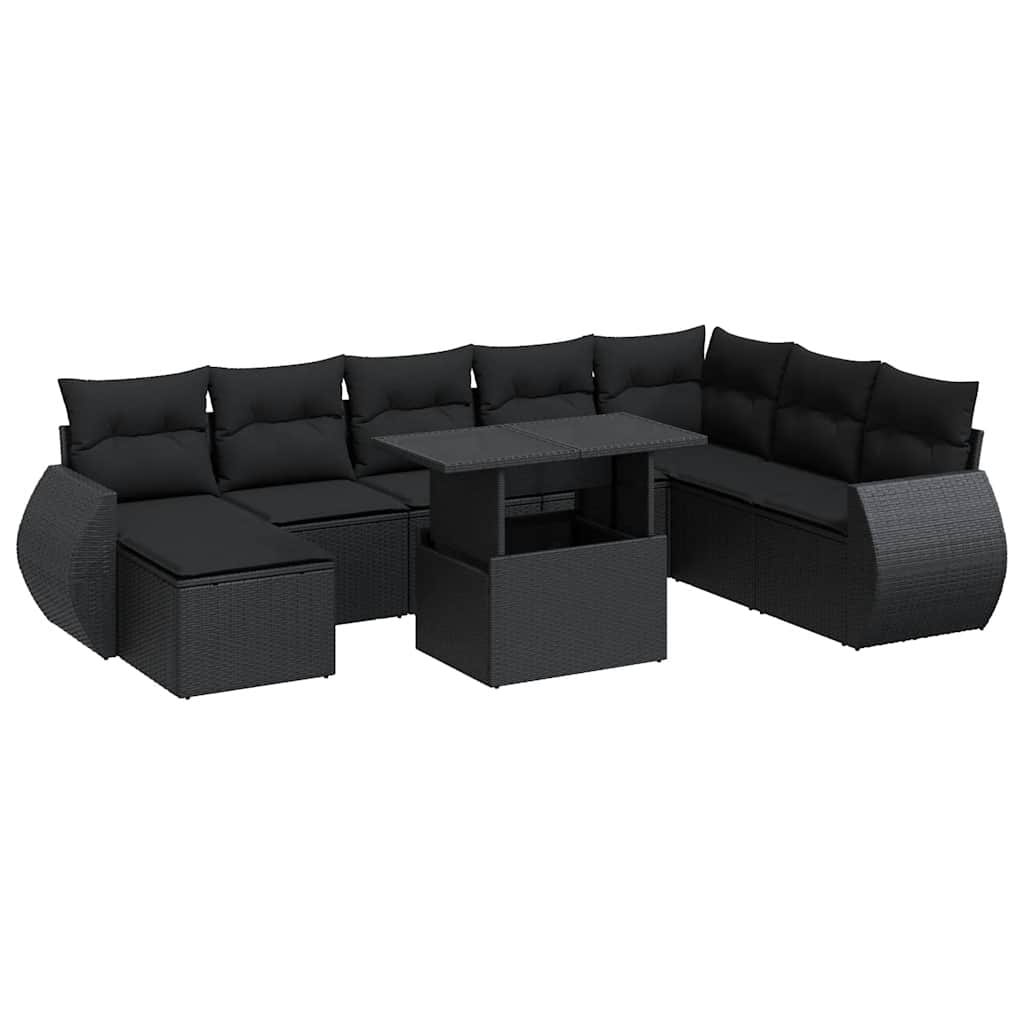 9-dijelni set vrtnih sofa s jastucima crni od poliratana
