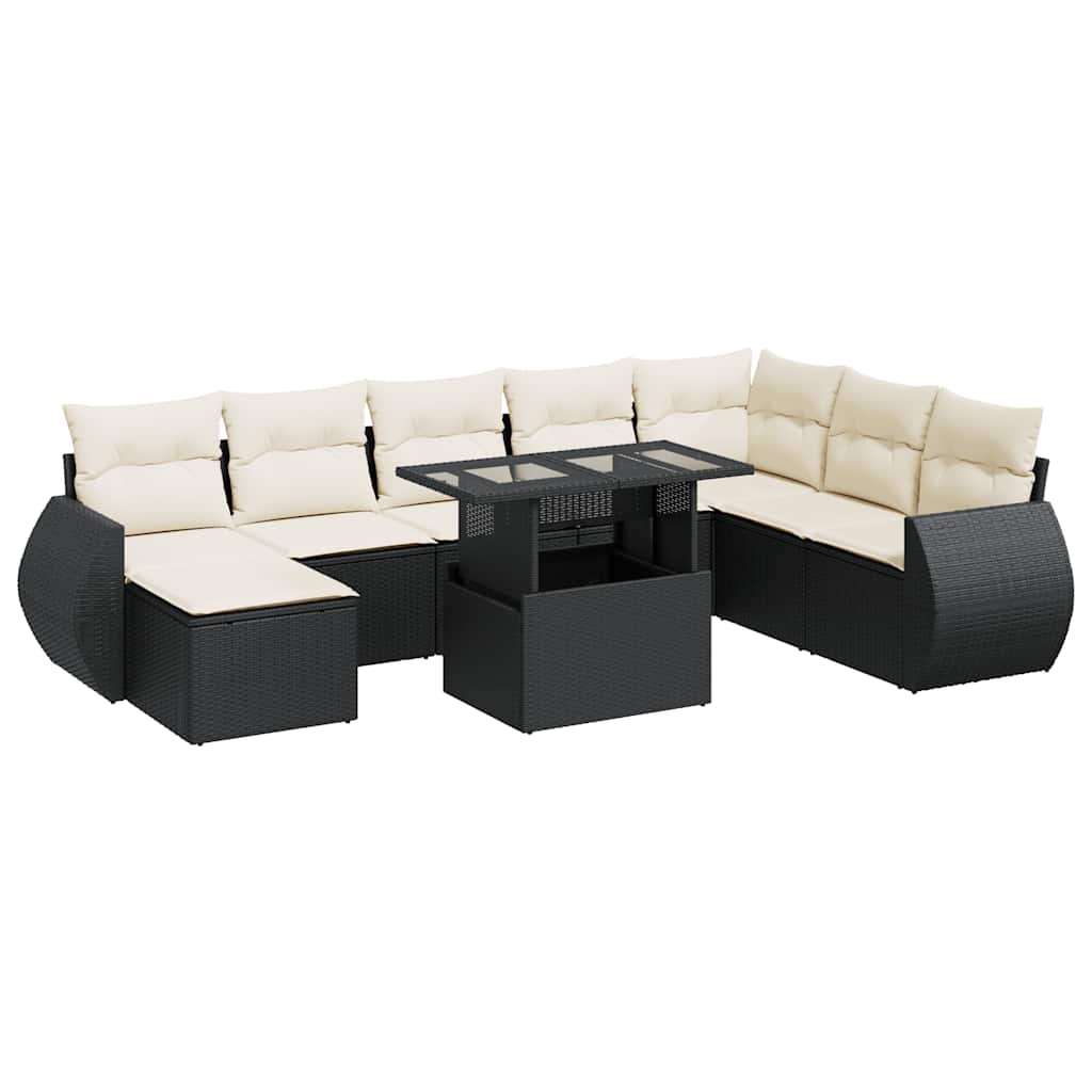 9-dijelni set vrtnih sofa s jastucima crni od poliratana
