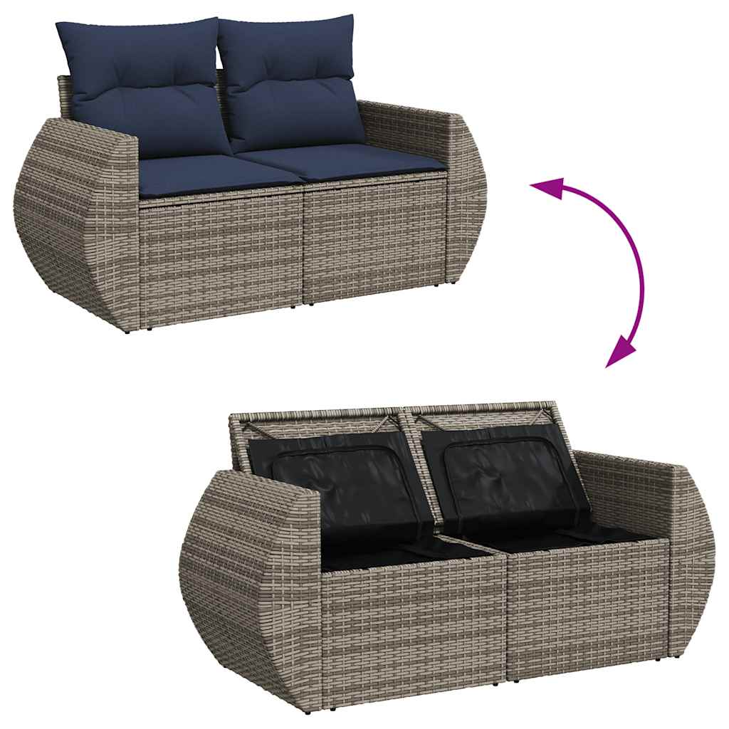9-dijelni set vrtnih sofa poliratan i bagrem s jastucima sivi