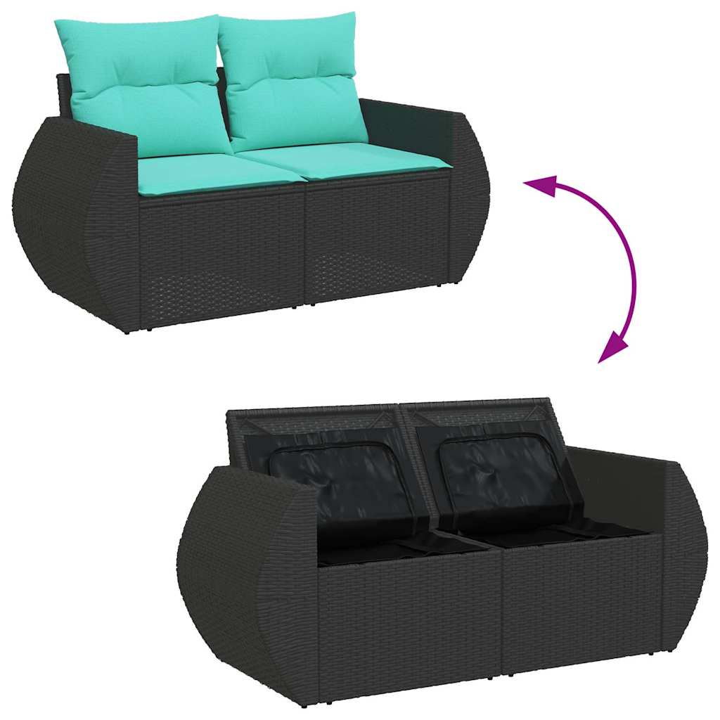 11-dijelni set vrtnih sofa poliratan i bagrem s jastucima crni