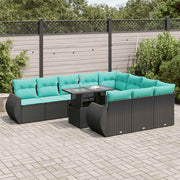 11-dijelni set vrtnih sofa poliratan i bagrem s jastucima crni