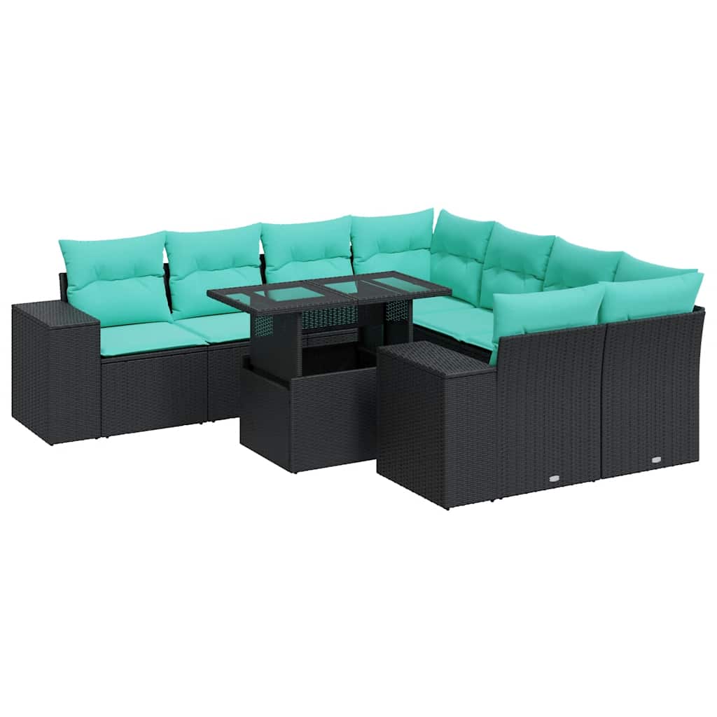 9-dijelni set vrtnih sofa s jastucima crni od poliratana bagrem