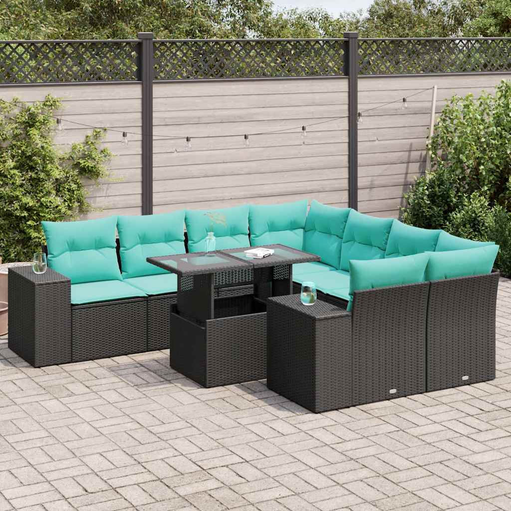 9-dijelni set vrtnih sofa s jastucima crni od poliratana bagrem