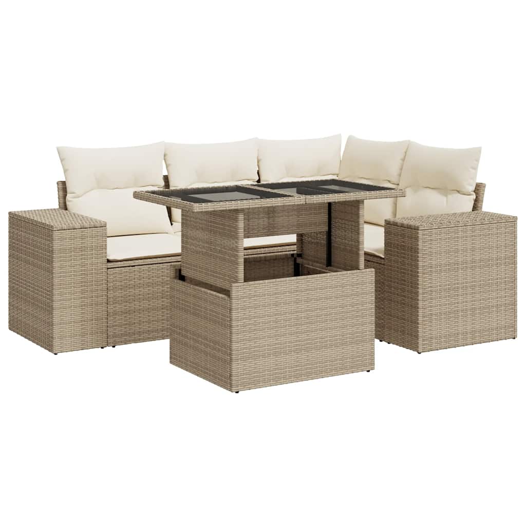 5-dijelni vrtni set sofa s jastucima bež od poliratana