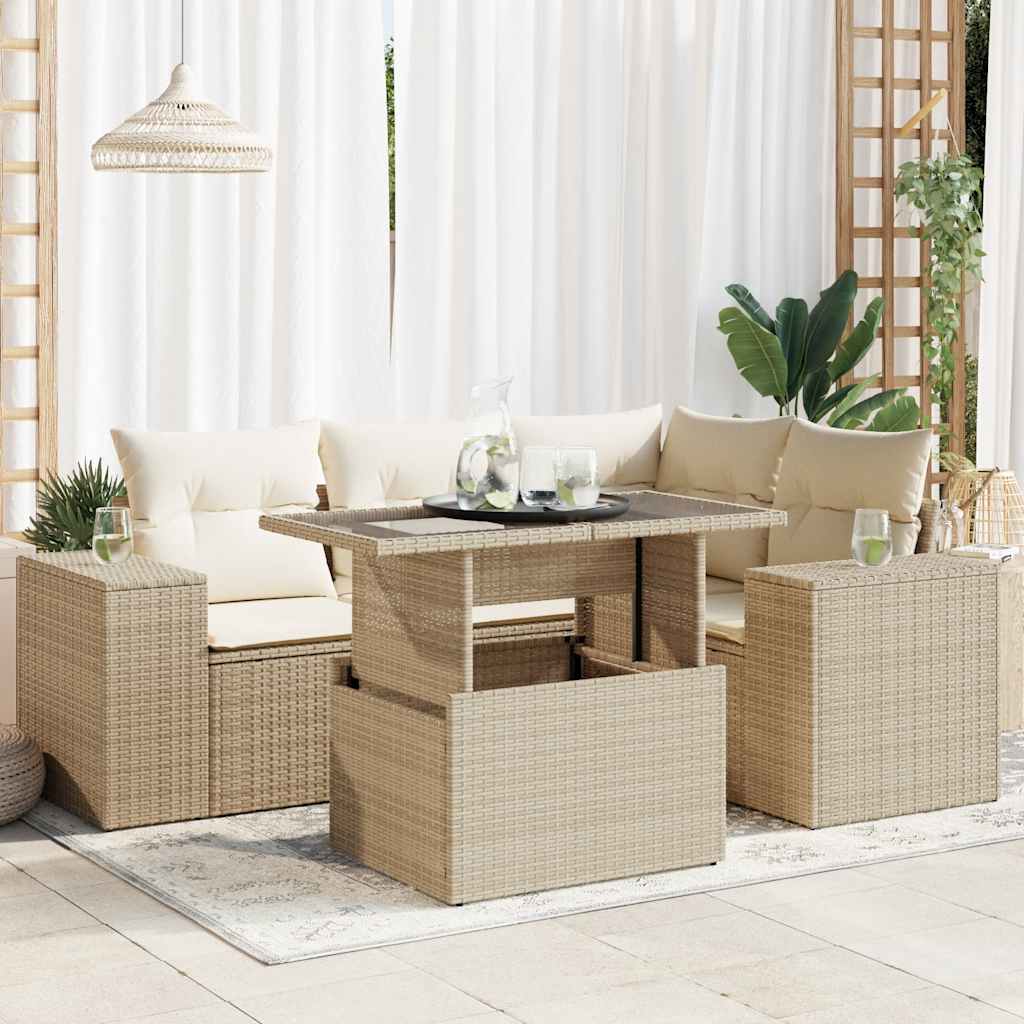 5-dijelni vrtni set sofa s jastucima bež od poliratana