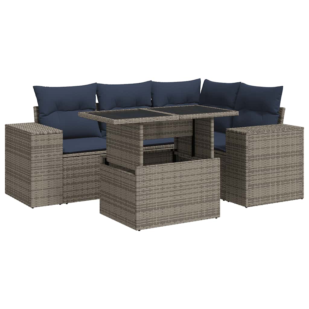 5-dijelni set vrtnih sofa poliratan i s jastucima sivi