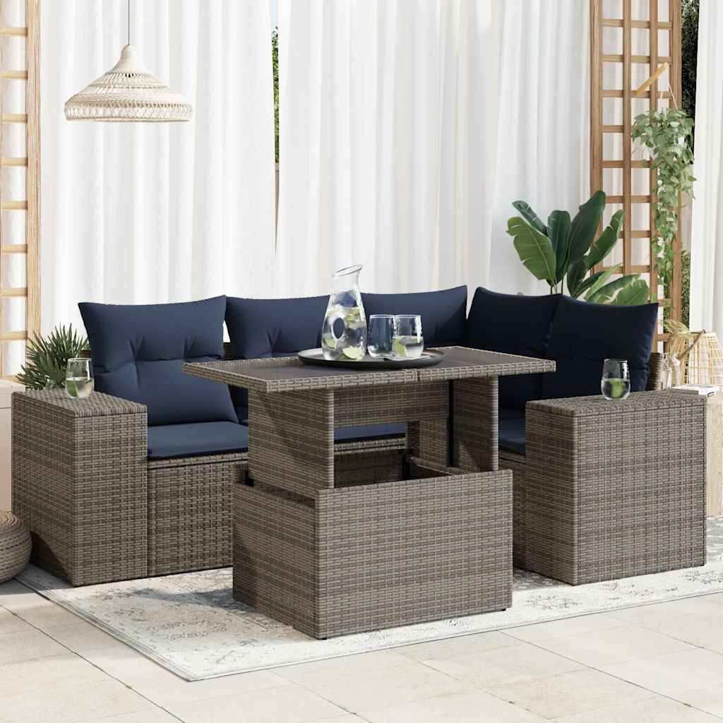 5-dijelni set vrtnih sofa poliratan i s jastucima sivi