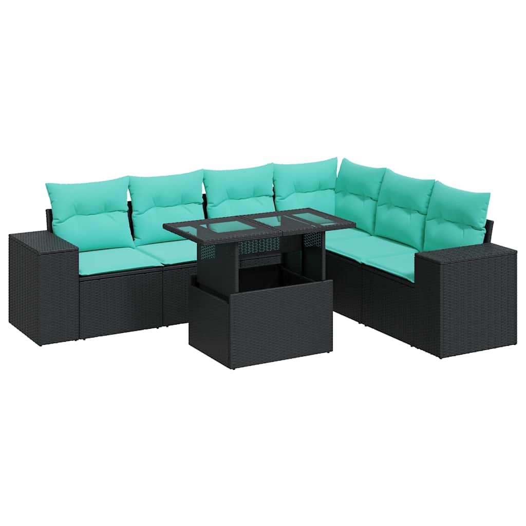 7-dijelni set vrtnih sofa s jastucima crni poliratana bagrem