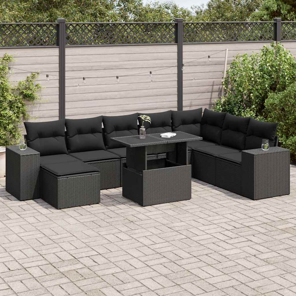 9-dijelni set vrtnih sofa s jastucima crni od poliratana