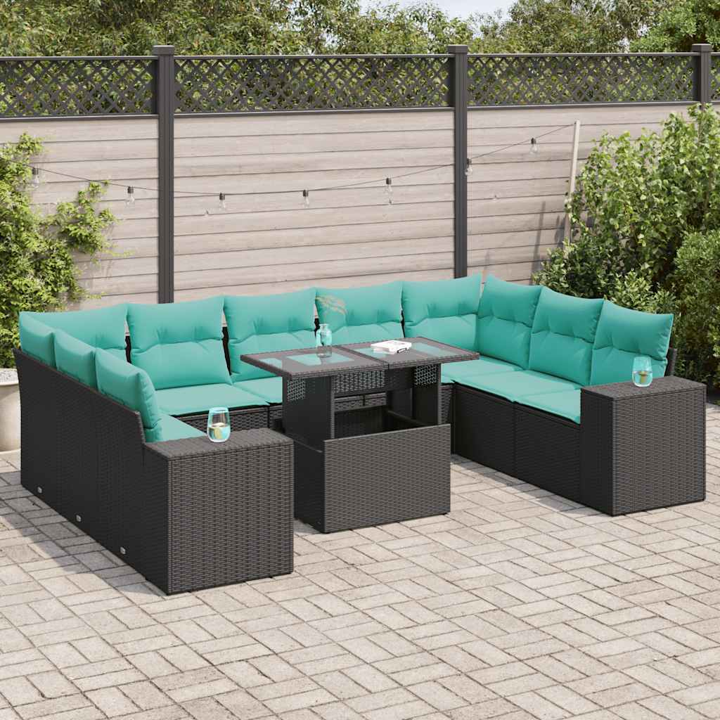 10-dijelni set vrtnih sofa s jastucima crni poliratana bagrem