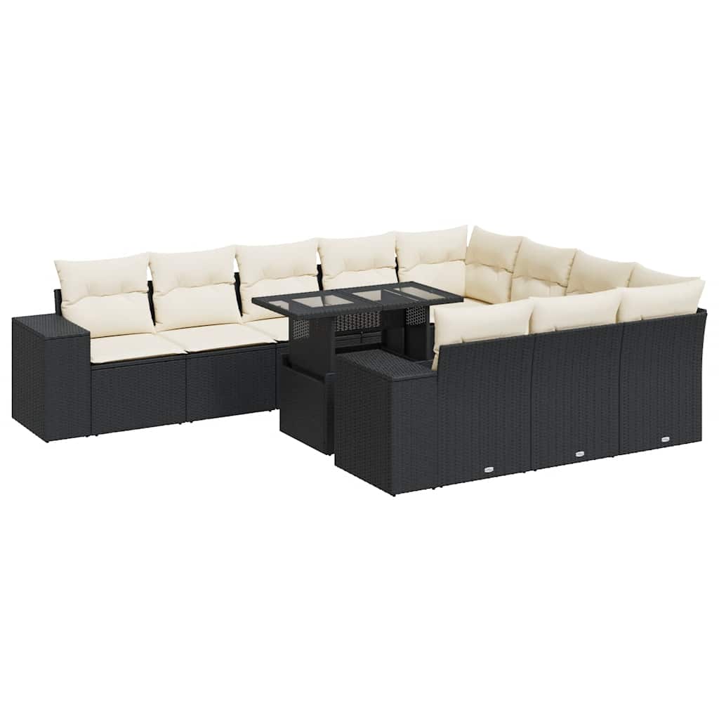 11-dijelni set vrtnih sofa od poliratana s jastucima crni