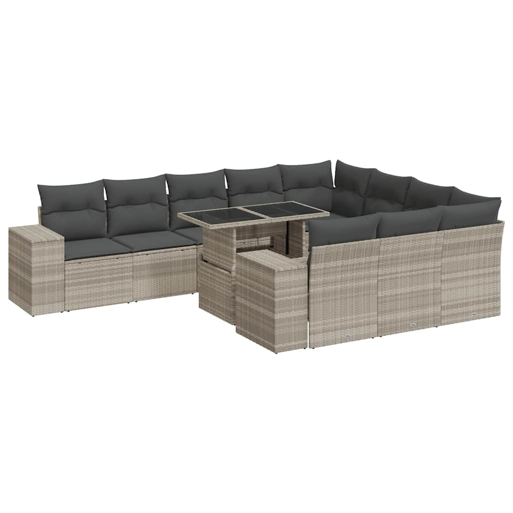 11-dijelni set vrtnih sofa poliratan s jastucima svijetlosivi