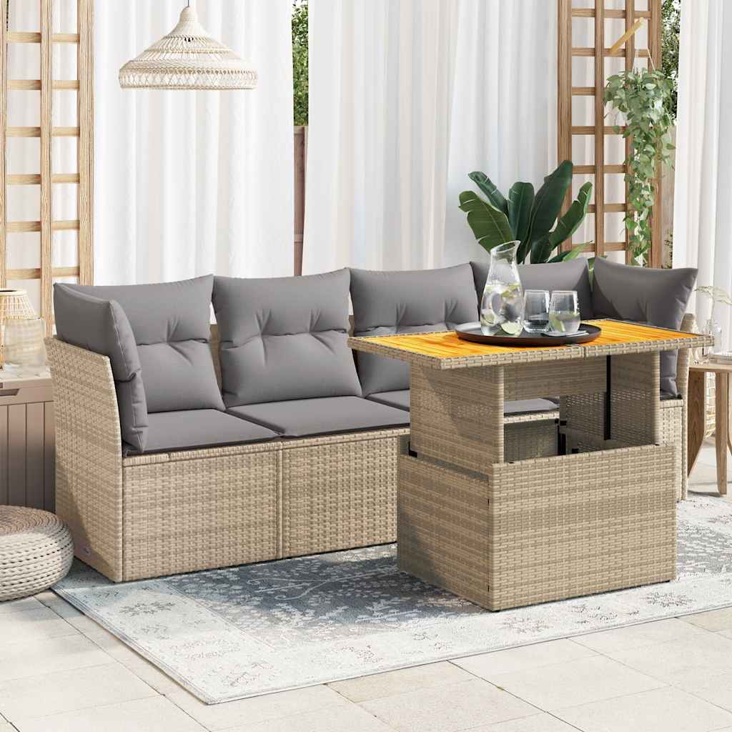 5-dijelni vrtni set sofa s jastucima bež od poliratana