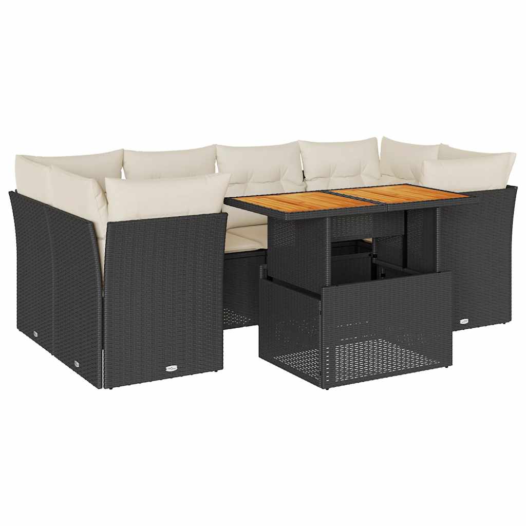 7-dijelni set vrtnih sofa od poliratana s jastucima crni