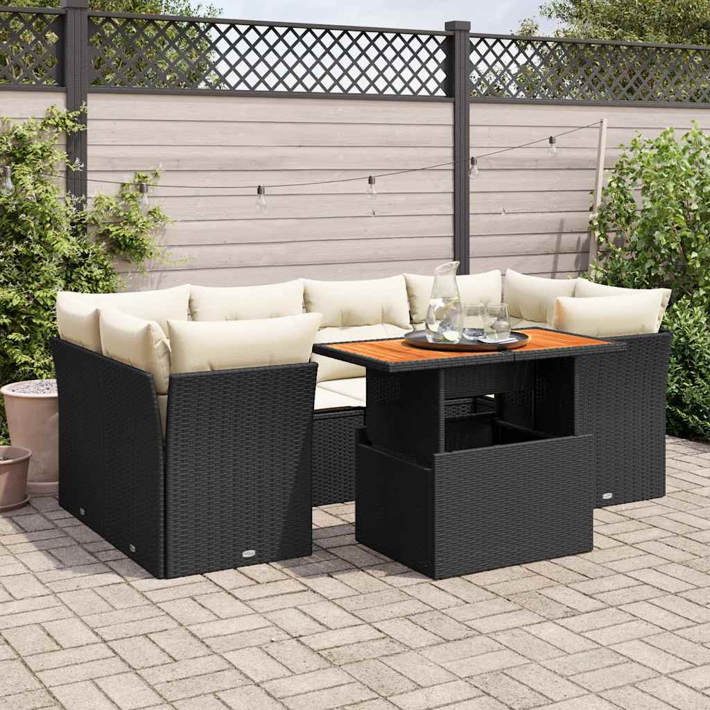7-dijelni set vrtnih sofa od poliratana s jastucima crni