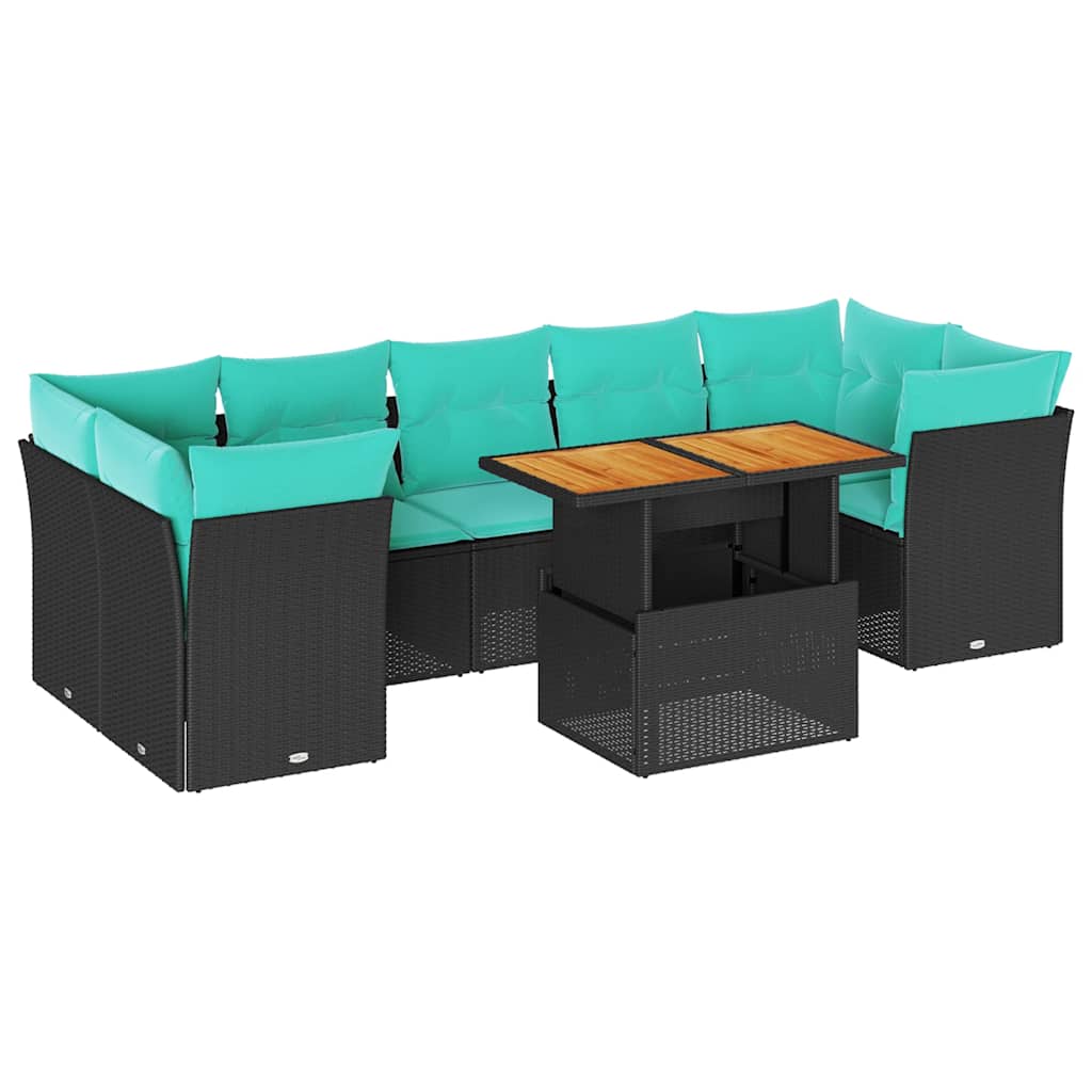 8-dijelni set vrtnih sofa s jastucima crni od poliratana