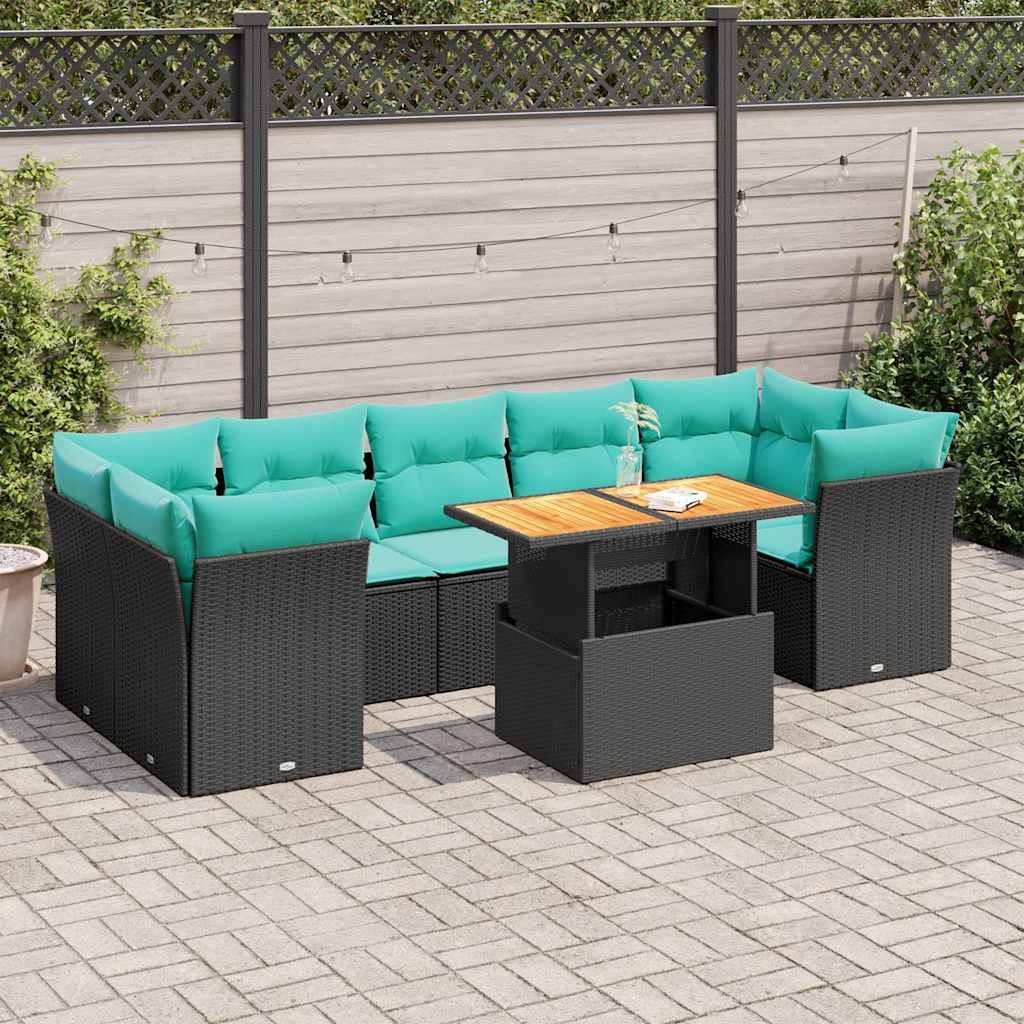 8-dijelni set vrtnih sofa s jastucima crni od poliratana