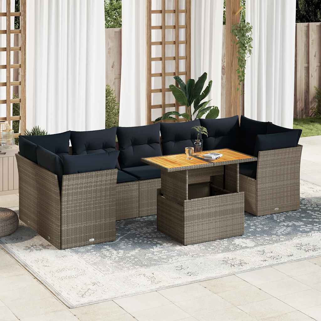 8-dijelni set vrtnih sofa od poliratana s jastucima sivi