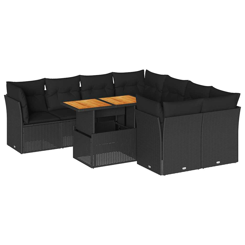 9-dijelni set vrtnih sofa s jastucima crni od poliratana