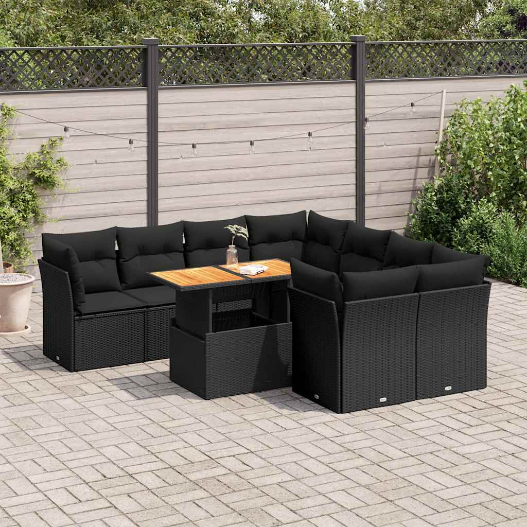 9-dijelni set vrtnih sofa s jastucima crni od poliratana