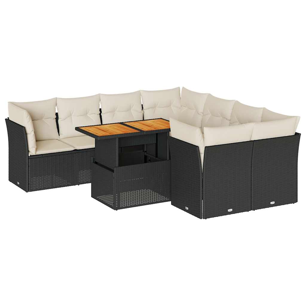 9-dijelni set vrtnih sofa s jastucima crni od poliratana