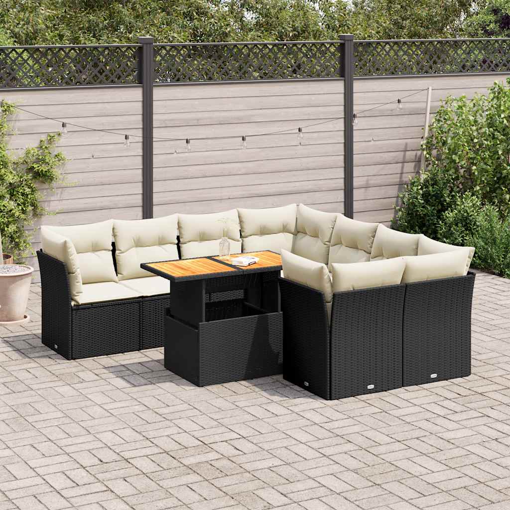 9-dijelni set vrtnih sofa s jastucima crni od poliratana