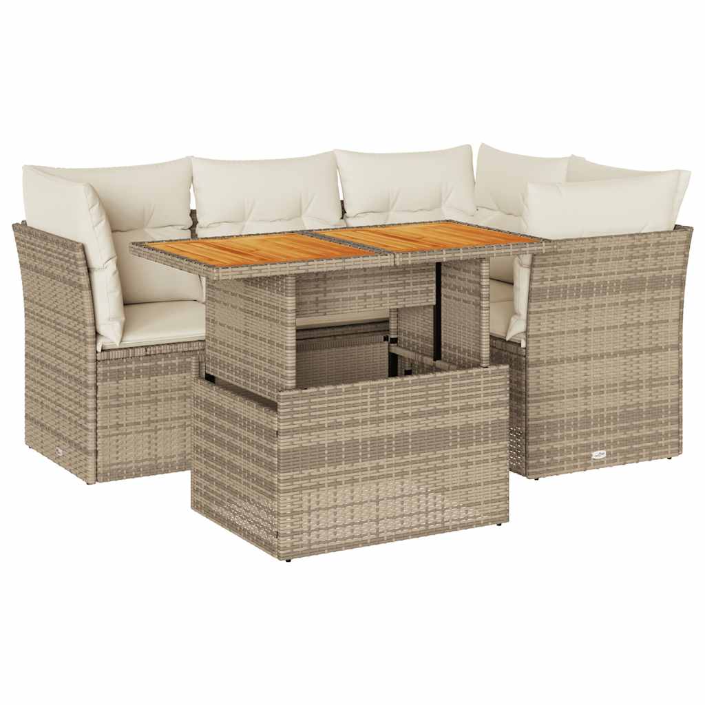 5-dijelni vrtni set sofa s jastucima bež od poliratana
