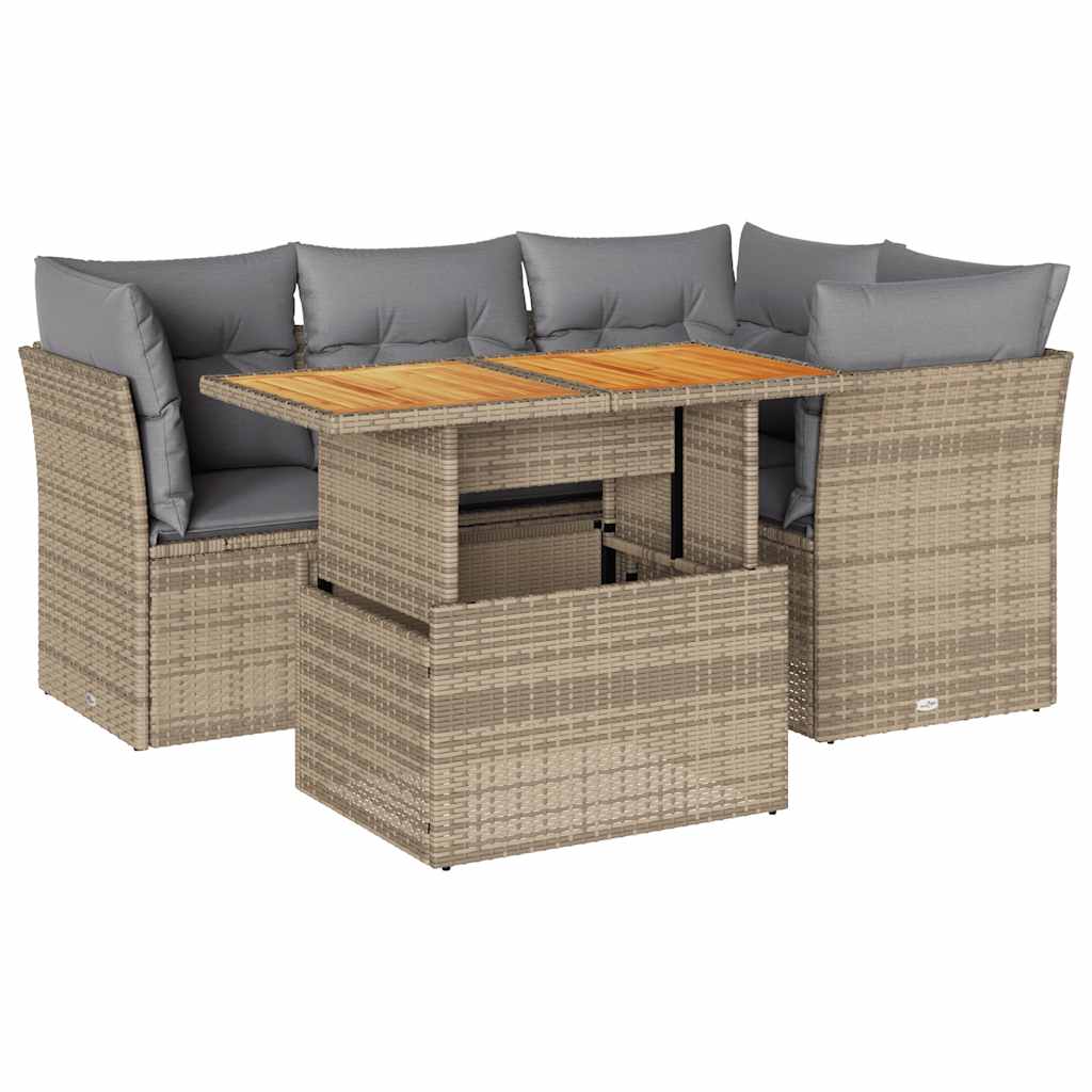 5-dijelni vrtni set sofa s jastucima bež od poliratana