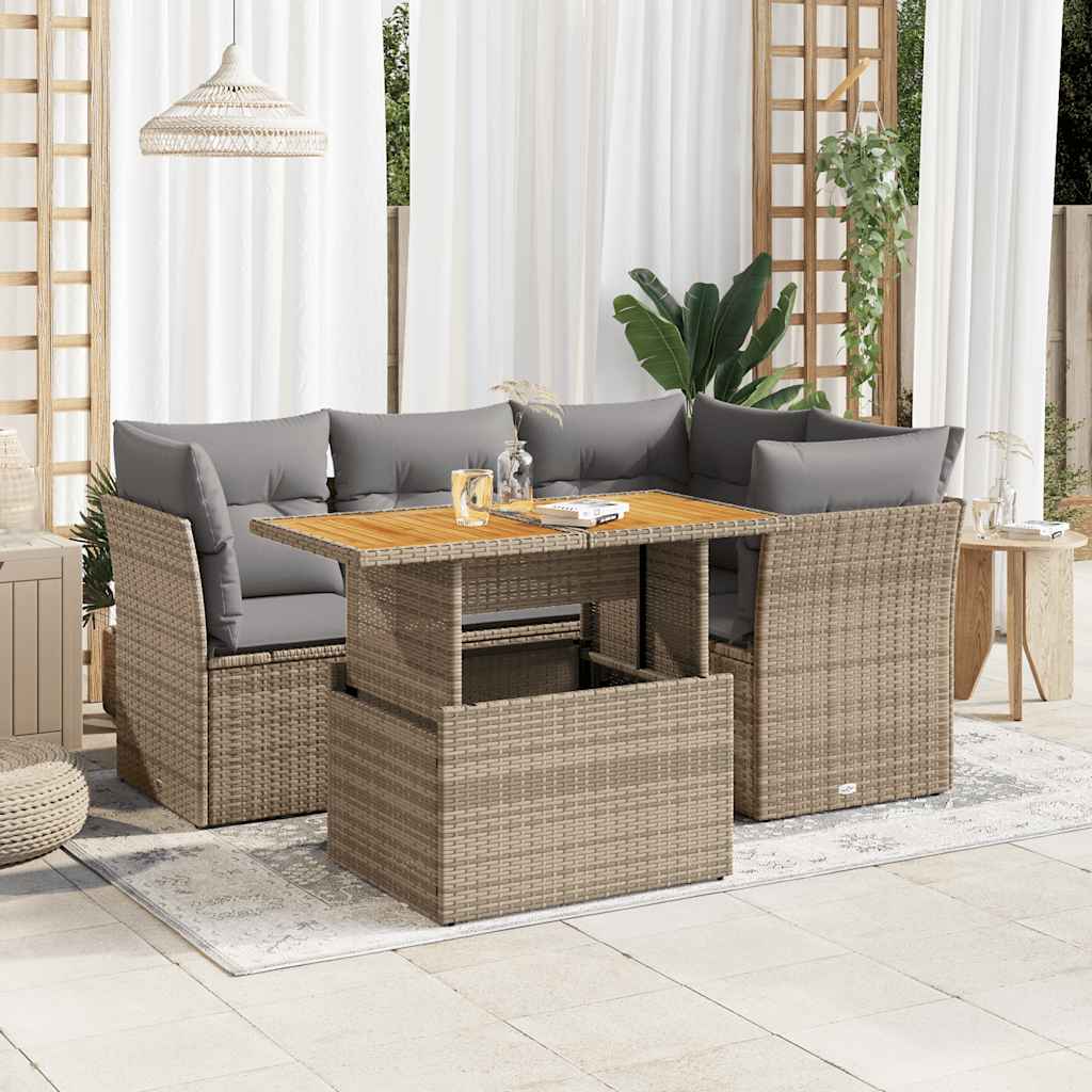 5-dijelni vrtni set sofa s jastucima bež od poliratana