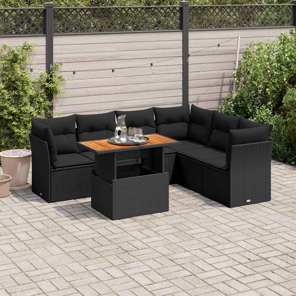 7-dijelni set vrtnih sofa od poliratana s jastucima crni