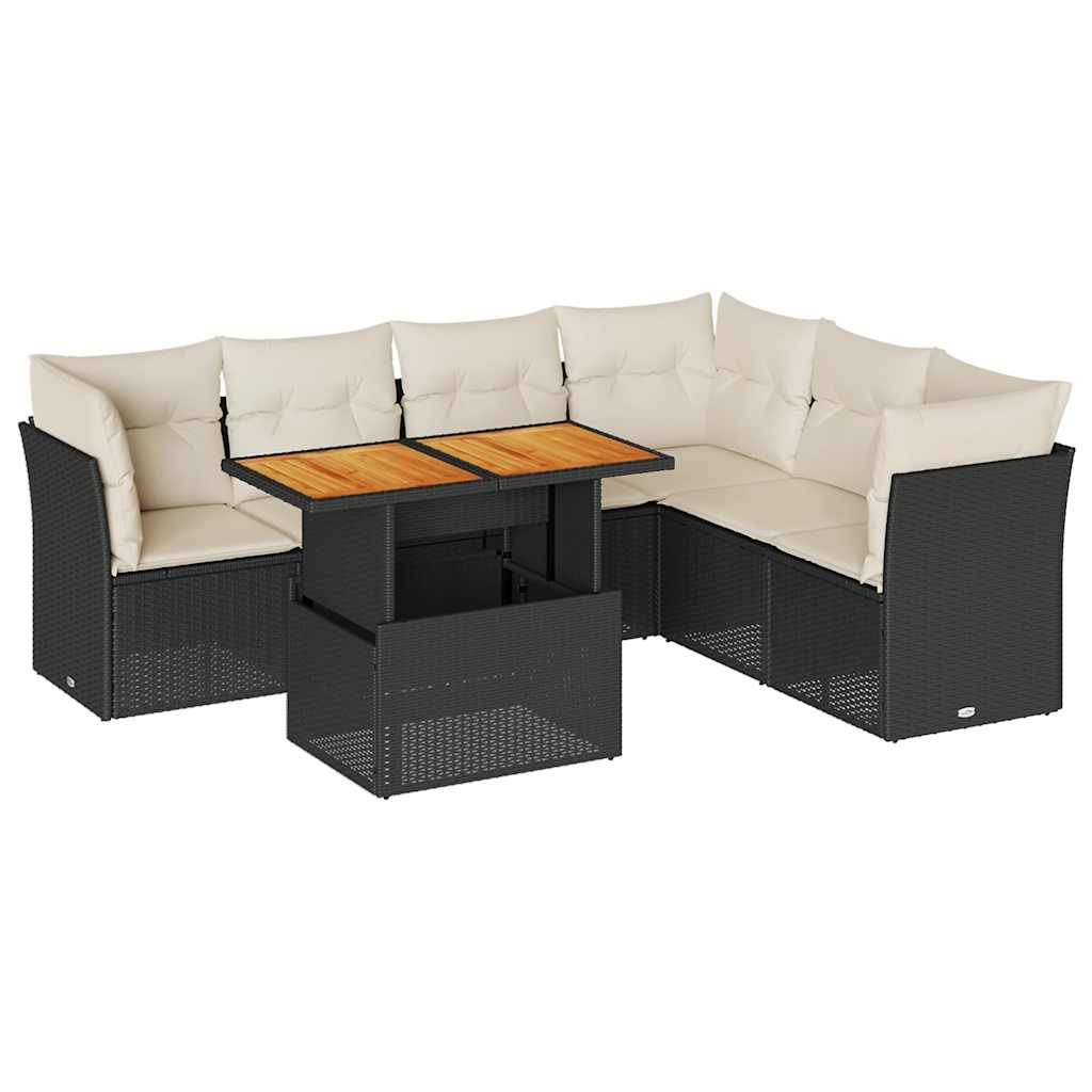 7-dijelni set vrtnih sofa od poliratana s jastucima crni