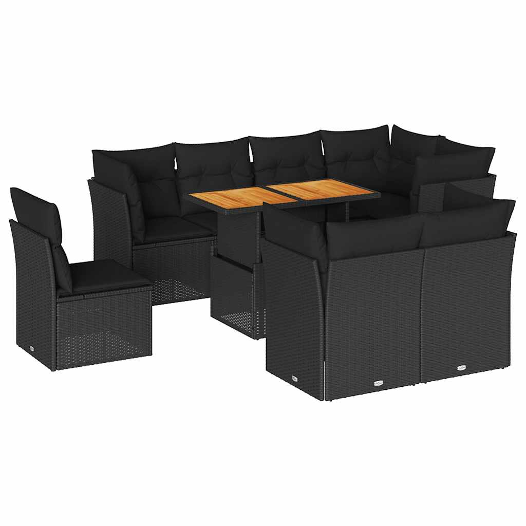 9-dijelni set vrtnih sofa s jastucima crni od poliratana