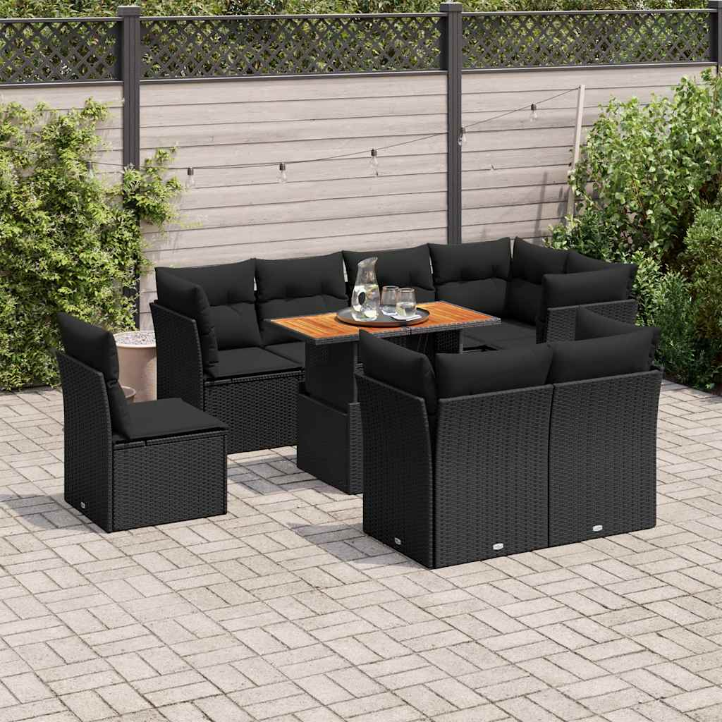 9-dijelni set vrtnih sofa s jastucima crni od poliratana