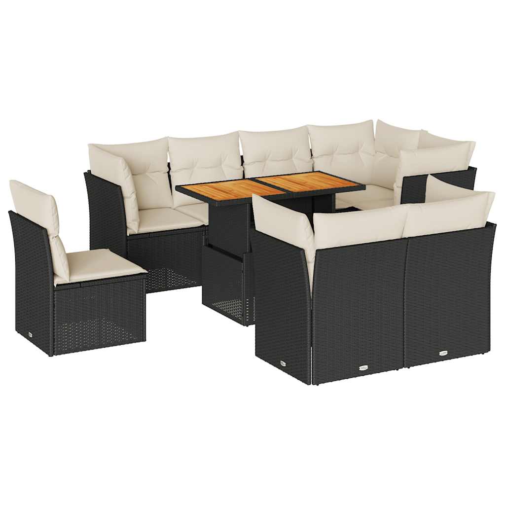 9-dijelni set vrtnih sofa s jastucima crni od poliratana