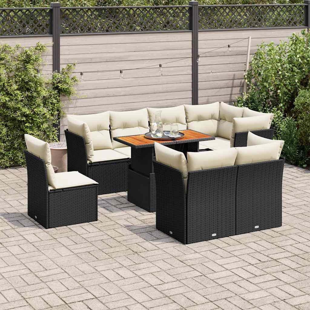 9-dijelni set vrtnih sofa s jastucima crni od poliratana